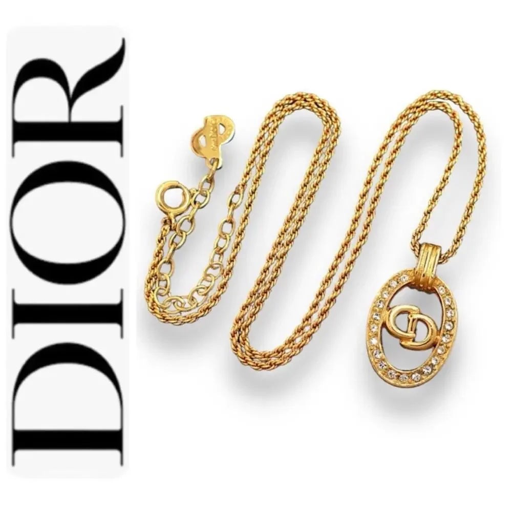 CHRISTIAN DIOR AUTH VINTAGE Gold Signature Necklace